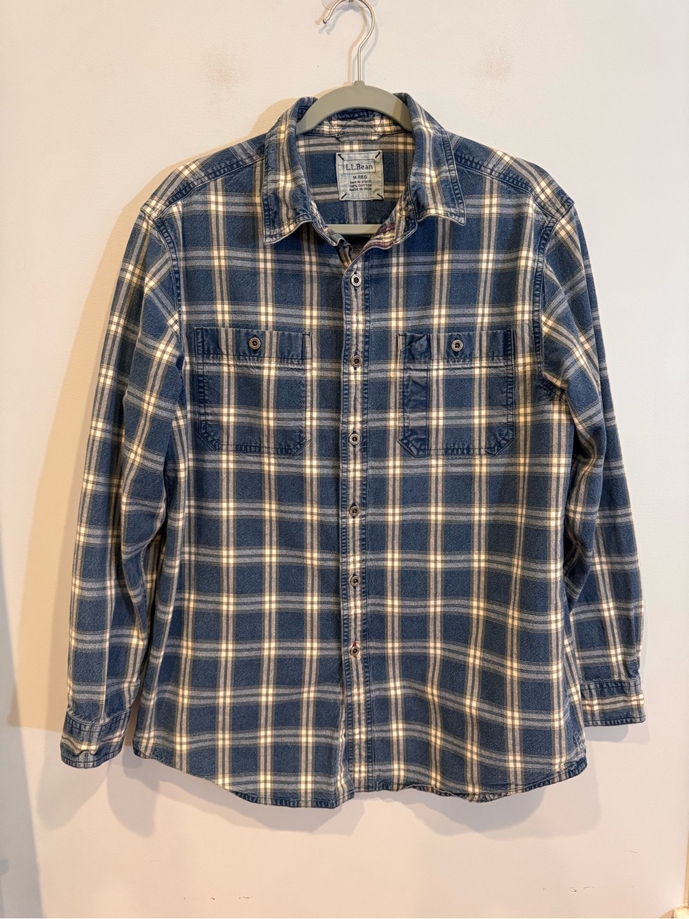 L.L. Bean 1912 Field Flannel Shirt Plaid Blue Medium M REG